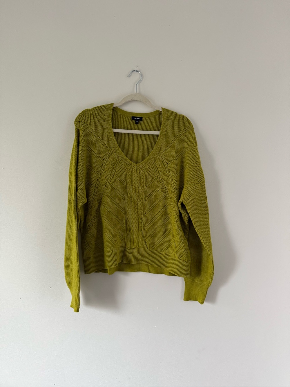 Express Chartreuse Cable Knit Sweater | Cozy Eclectic Grandpa Slouchy Pullover